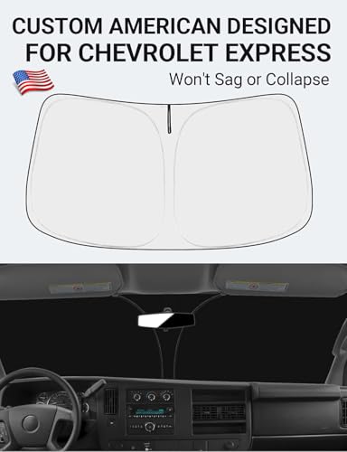 Image of Proadsy Windshield Sun Shade Custom Fit 1996-2025 2026 Chevrolet Express Cargo Van, 1500, 3500, 4500 4-Layer Foldable Front Sunshade Protector Sun Visor Blocker Keep Car Cooler Accessories