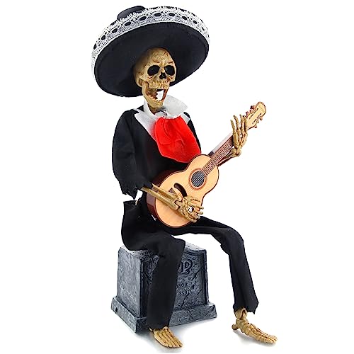 Gorrzai Halloween Animatronics Skeleton Reaper - Scary Rocking Chair Decor With Sensor, Light-Up Eyes, Scream Sound
