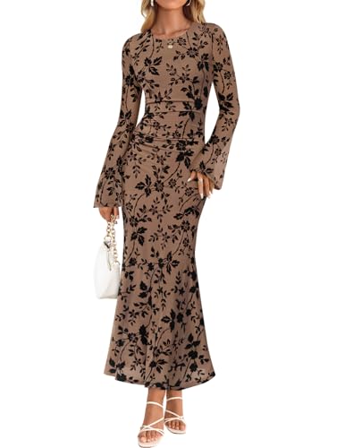 ZESICA Women's Long Sleeve Floral Bodycon Dress 2026 Fall Fashion