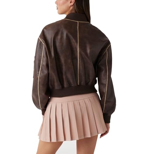 GUESS Women's Angelique Vintage Faux Leather Bomber2