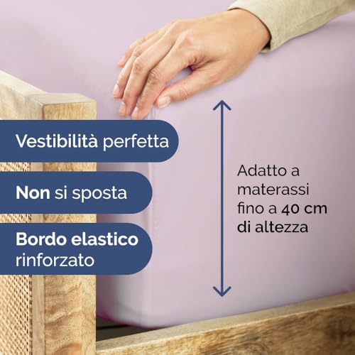 Lenzuolo Con Angoli 180X200Cm - Extra Profondo Per Materassi Fino A 40Cm (16") Di Altezza - Morbida Microfibra Spazzolata - Antipiega, Resistente Al Restringimento E Colori - OEKO-TEX - Lavanda Chiaro - 3