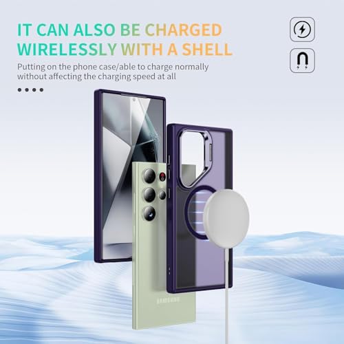 Image of DIZORO TPU Samsung Galaxy S24 Ultra Case Compatible with Mag Safe&Wireless Charging,with Camera Stand,Military Grade Drop Tested,Translucent Hard Back Soft Edge Back Cover(Titanium Deep)