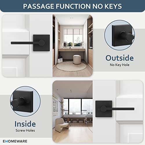 Ehomeware 6 Pcs Matte Black Door Handles, Door Knobs Interior In Black Finish, Passage Door Knobs Heavy Duty Contructions, Keyless Hallway Closet Door Knobs, Modern Door Levers #TOP1