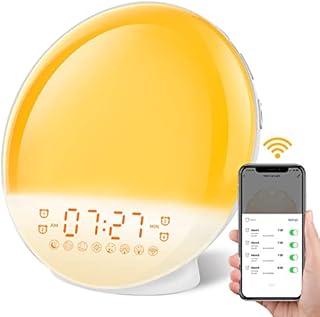 Sunrise Alarm Clock, Smart Wake Up Light Work with Alexa, 4 Alarms with FM Radio, 7 Nature Sounds & Snooze, 7 Colors Night Light, Sleep Aid Digital Alarm Clock for Heavy Sleepers Adults Kids