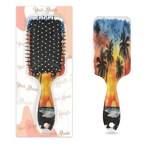 Cepillo para desenredar el cabello para mujeres y hombres, cepillo flexible de cerdas suaves (acuarela puesta de sol de playa)
