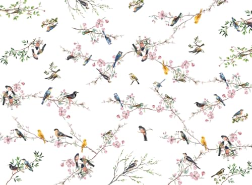 Softalker テーブルクロス 正方形 120x120cm かわいい 花鳥柄 PVC spring table cloth 撥水 ビニール おしゃれ 和風 北欧風 防汚 お手入れ簡単 桌布 ピンク花と小鳥 可愛い 花柄 デザイン 春夏 小学生 ピクニック ダイニング キッチン キャンプ レストラン用 パーティー バレンタインデー 長机用 祭り 屋外 室内場合