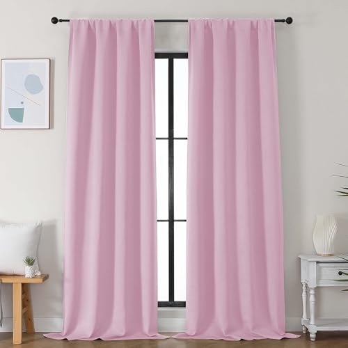 Image of Simplebrand Ava Pink Blackout Curtains for Bedroom 96 Inches Long 2 Panels, Solid Thermal Insulated, Energy Saving Nursery Window Treatment Curtains Blackout Drapes, W40 x L96 Inch, Pink