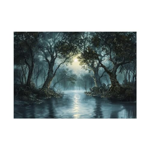Impression sur toile paysage de lac forestier WODJEM déco murale 70x100cm
