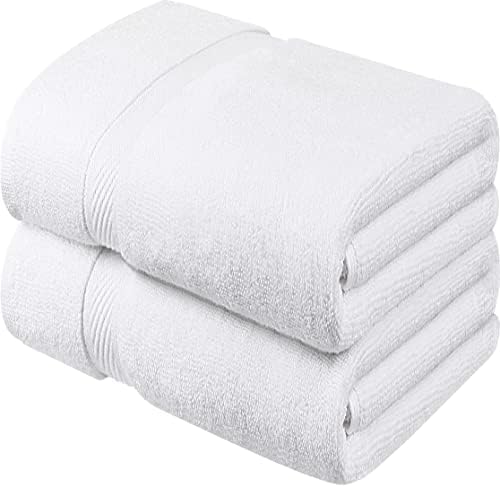 Westlane Linens Pack of 2 White Premium Cotton Large Bath Towel 600 GSM Towel Set of 2, 70 x 140 Cm - High Absorbency - Multipurpose Quick Drying Pool Spa Towel Set(White, 2)