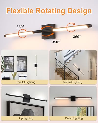 Image of TODOLUZ 36-Inch 5CCT 20W LED Bathroom Light Fixture, Black 2700K-5500K Wall Sconce Lamp Vanity Lighting with Adjustable Tube