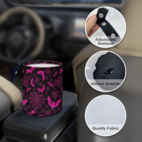 Image of Pensura Car Trash Can Waterproof Pink Spiderweb Bat Car Trash Bag Hanging Portable Foldable Multipurpose Trashs Bin Waste Basket Auto Accessories for Cars, Home, Outdoor