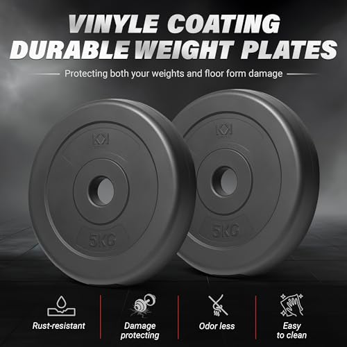 KK Vinyl Weight Plate Set. For 1 Inch Barbell Bar Dumbbells Weight Disc Pair. 2 x 2.5kg, 5kg or 10kg Barbell Weight Plates. Dumbbell Plates for Home or Gym Training or Weightlifting. (2 X 5kg) - Image 4