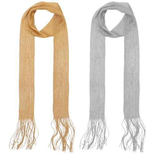 Yuanan Sparkling Metallic Scarf With Tassels, Polyester Shawl for Evening Party Wedding Formal Dresses, Lightweight Fashion Accessory(Gold, Silver)