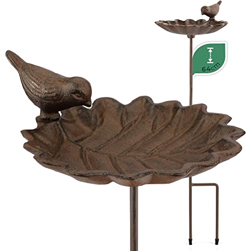 WILDLIFE FRIEND I Abreuvoir Oiseaux Exterieur sur Pied - Résistant aux Intempéries - Bain, Mangeoire Oiseaux Sauvage Jardin I en Forme de Feuille avec Oiseau