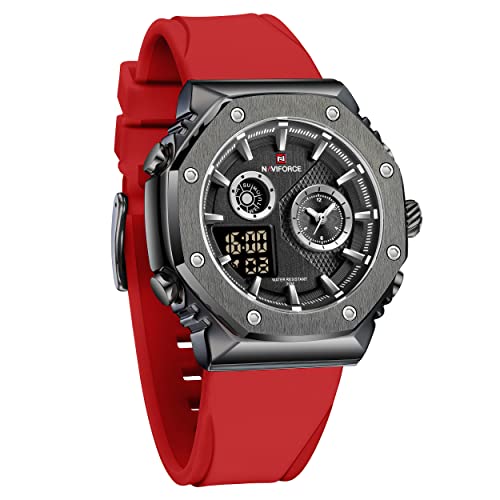 Naviforce Men Dual Display Analog Digital Watch Multifunctional Military Quartz Wrist Watches Sport Waterproof Silicone Band #TOP19