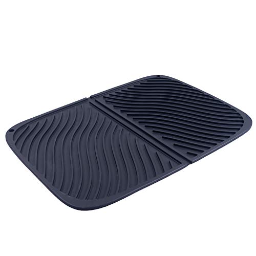 IYYI Silicone Dish Drying Mat, 17" x 12" Drying Mat for Kitchen Counter, Foldable Drainer Mat, Heat Resistant, Dishwasher Safe Drainboard (L+Black)