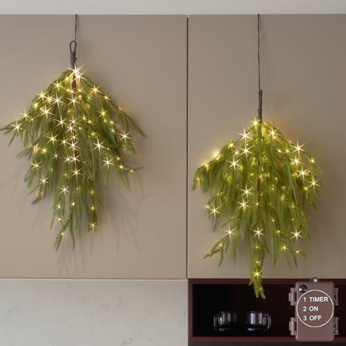 Hairui Lighted Christmas Teardrop Swag with Timer 96 LED Fairy