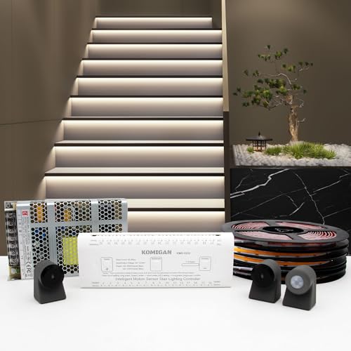 Image of Intelligent Motion Triggered LED Stair Lighting Kit KMG-3233, 40 inch Cuttable LED Strip Light for Indoor LED Stair Lights (Cool White 6000K,14 Stairs)