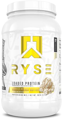 RYSE Loaded Protein Powder - Vanilla Peanut Butter - 25g Whey Protein Isolate & Concentrate with Prebiotic Fiber & MCTs - Low Carb Low Sugar Digestive-Friendly - 27 Servings / 2 lb Tub
