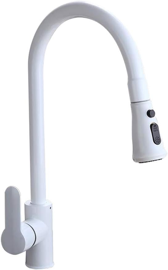 Lovedima Contemporary High-Arc 360 Degree Swiveling Pullout Sprayer Kitchen Faucet with Dual Function (White)