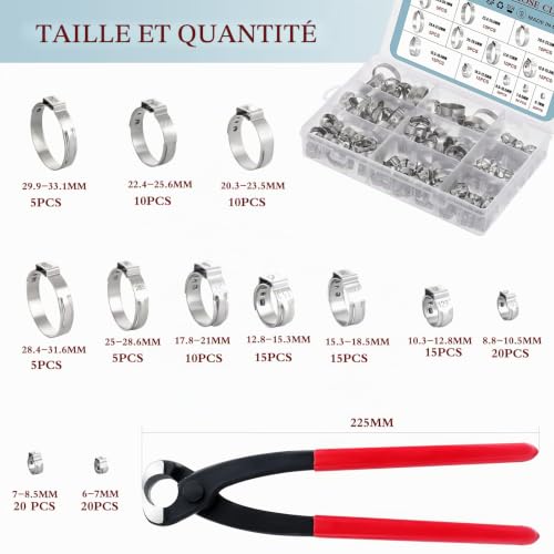 HSEAMALL 150 CP en acier inoxydable avec pince à tuyau, 12 tailles 6-33 mm, collier de serrage pour tuyau d'alimentation en carburant – vue 2