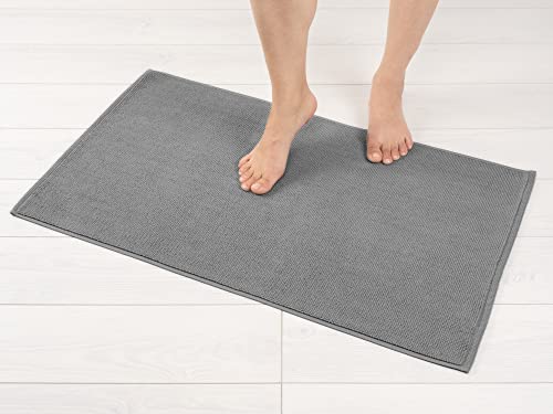 American Soft Linen Bath Rug, 20 in 34 in 100% Cotton Bath Mats Rugs for Bathroom, Slip Reducer Washable Shaggy Form Area Rugs, Light Grey Bath Rug
