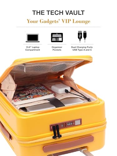 Image of FUR JADEN The Aviator TechPro 55cm German Polycarbonate Travel Luggage Cabin Suitcase with USB Port, Laptop Compartment, 8 StealthTech Shock Absorbing Wheels, TSA Lock (Sunflare, Cabin 20 inch)