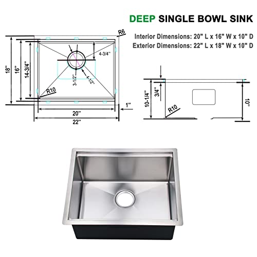 Bathivy Undermout Wet Bar Prep Sink, 22 X 18 X 10 Inch Bar Sink, Handmade Stainless Steel Sink Set Single Bowl Small Kitchen Bar And Rv Sink With All Accessories #TOP1