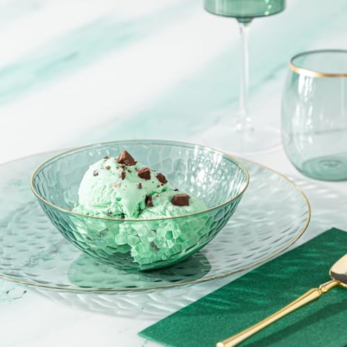 BLUESKY Stunning Green Transparent Hammered Bowls with Gold Rim - 12 oz. (Set of 10) - Elegant & Sophisticated Design - Ideal for Special Occasions & Home Entertaining - Image 4