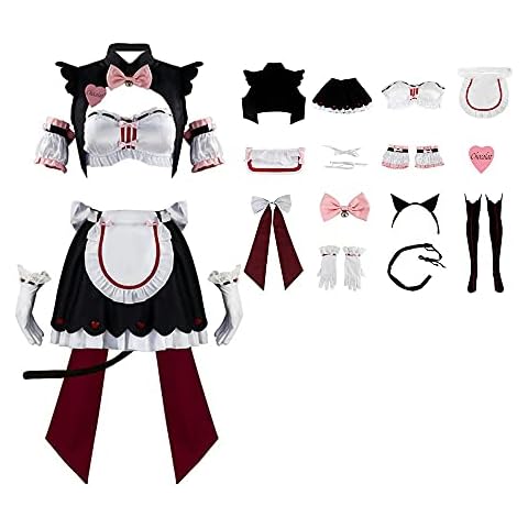 IOPBOT Women Maid Outfit Cosplay Anime Neko Black and White Maid Dress Cat Ears Halloween Costumes (S, Pink -B) Cover