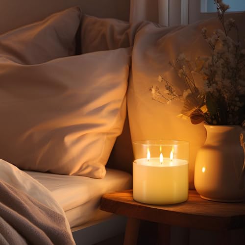 Image of Retisee 6'' x 6'' Extra Large Flameless Candles, 3 Wick Glass Large Candles with Remote Control and Timer Function, Real Wax LED Pillar Flickering for St. Patrick's Spring Party Decor(Clear,2 Pcs)
