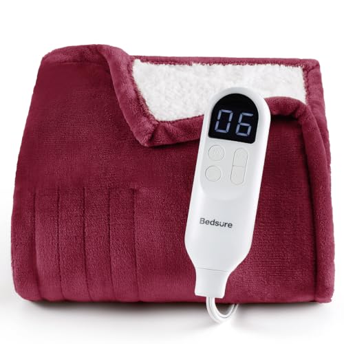 Image of Bedsure Heated Blanket Throw Blanket - Fast Heating Electric Blanket, Soft Flannel Throw with 6 Time Settings(Up to 10H), 6 Heating Settings, Warm Gifts for Grandma & Grandpa (50 inchx60 inch, Burgundy)