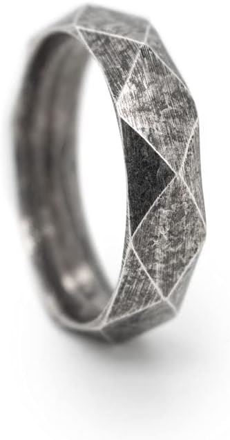 Geometric Oxidized Silver Ring, Rhombus Patterned Band, 925 Sterling Silver Ring, Silver Ring For Men, Unisex Gift, Stackable Rings/code: 0.005