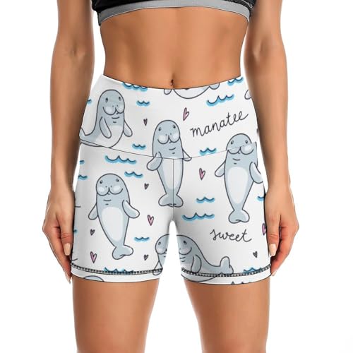 Walrus Animal Ocean Pattern High Waist Yoga Shorts for Women Athletic Shorts Leggings Running Pants