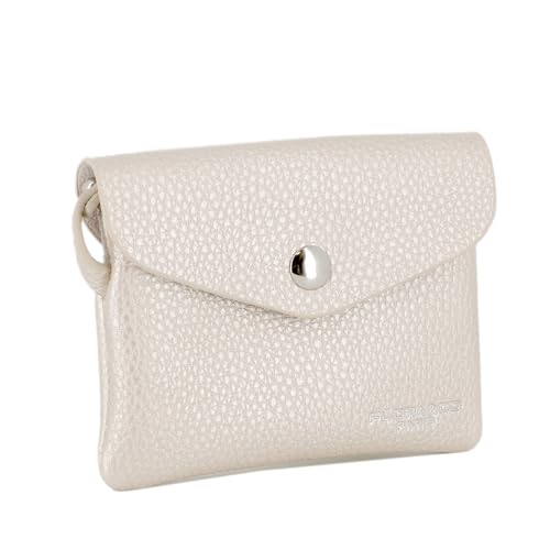 Photo de flora & co - Petit Porte-Monnaie Cartes Similicuir Souple - Portefeuille Pochette Rabat Zip avec Crochet Porte-clé - Pratique Léger - Ivoire