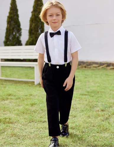 Image of Arshiner Boys Short Sleeve Dress Shirts Solid Button Down Shirts | formal Uniform School Shirt, for 4-12 Years, Hidden Buttons, with Chest Pocket, Regular Fit, Summer Tee top for Kids