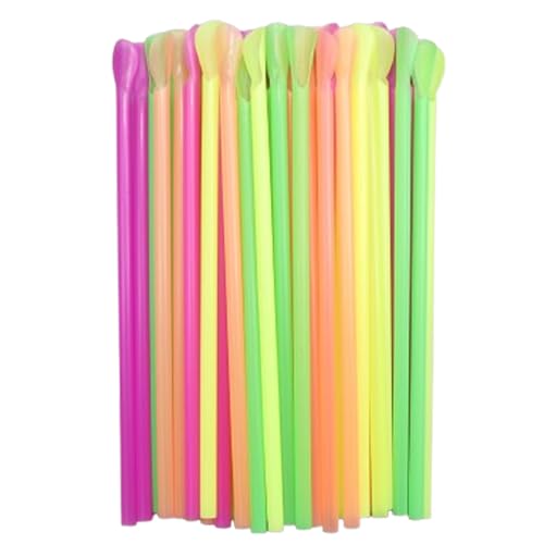 100 Pitillos con Cuchara Desechables de Plástico Flexibles 20 cm miniatura 1