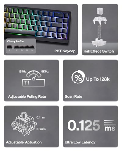 Image of EPOMAKER HE68 Lite Hall Effect Gaming Keyboard, 8k Polling & 128K Scan Rate, 0.005mm Adjustable Trigger, 0.125ms Latency, 5-Layer Sound-Dampened, Snap Key, SOCD, A-RGB, Wired, Mac Software (Black)