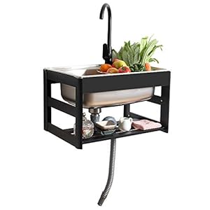 HomeLava Hängewaschbecken 304 Edelstahl Ausgussbecken Waschbecken Spüle Spülbecken 58 x 42 x 35 cm für Waschküche, Garten, Garage, Spülbecken-Waschtrog