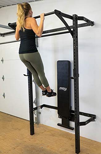 Murphy Rack Fold Up Wall Mounted Folding Squat Rack Space Saving Power Stand with Pull Up Bar Home Gym Equipment (Textured Black Powder Coat)