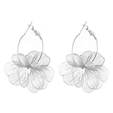 MIYUEFAN Blumen Ohrringe Damen 14K Vergoldet Blumenohrringe 3D Große Gold Tropfen Ohrstecker Hypoallergene Schmuck Geschenke für Frauen (Silber)