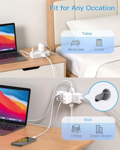 Image of Flat Plug Extension Cord 6 Ft, One Beat 6 Feet Surge Protector Power Strip with 6 Widely Outlets 4 USB Ports (2 USB C), 3 Way Wall Outlet Extender Extension Cord for Home Office College Dorm Room