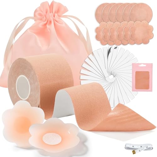 Kidcia Boob Tape BrustPush Up Tape Pezones, Fashion Tape Unsichtbar Silikon Brüste Pezón Cover Klebe BH Boobtapes für große Brüste A-G Cup (1 Rolle C), beige, 1 Rolle C