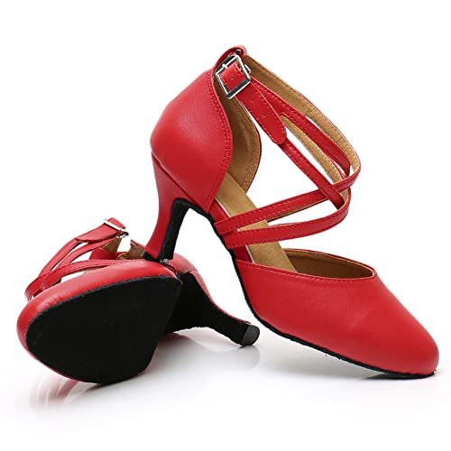 DKZSYIM Women's Latin Ballroom Dance Shoes Close Toe Character Modern Tango Salsa Performance Dancing Shoes,Model 71613