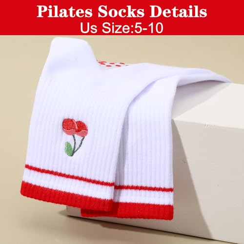 Cute Pilates Socks with Grips for Women Yoga Grip Socks Cherry Grippy Sock Woman for Women Yoga Hospital Barre Barefoot Workout3