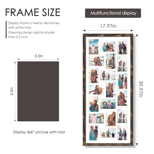 Image of DUENPY 16x38 Collage Picture Frame 4x6 Collage Frame Displays twenty 4x6 inch Photos Available Horizontal Wall Mounting Display and Vertical Brown