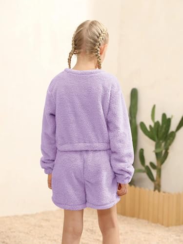 Image of Mafulus Girls Pants Sets Two Pieces Kids Comfy Lightweight Long Sleeve Fleece Sets with Pockets