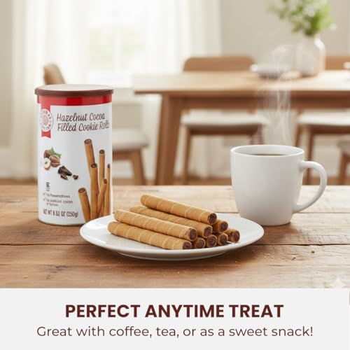 Natural Nectar Chocolate Hazelnut Filled Cookie Rolls 8.82 oz – Delicate Wafer Rolls Filled with Chocolate Hazelnut Crème; Crisp Snack for Parties & Desserts