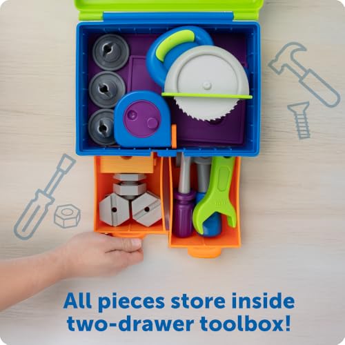 Learning Resources New Sprouts All-in-One Toolbox - Kids Tool Set, Toddler Toys, Fine Motor Skills, Pretend and Play Construction Box, Montessori Drill and Screw Toys, Gifts for Boys and Girls by Learning Resources - Image 4