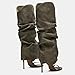 Yishaweiqi Slouched Ruched Knee High Heels for Women Round Open Toe Stiletto Heels Pull On Wide Calf Sandals